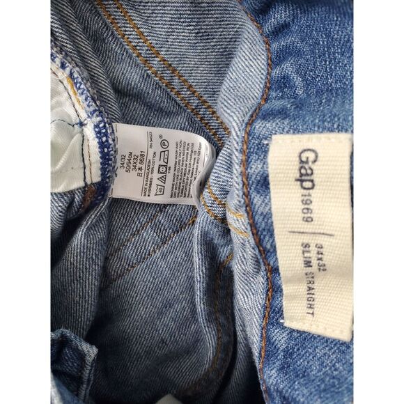 Gap 1969 Jeans Mens 34x32 Slim Straight Leg High Rise Medium Wash Denim - Picture 8 of 8